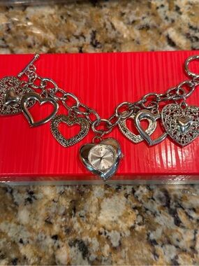 Silver Heart Charm Bracelet Watch